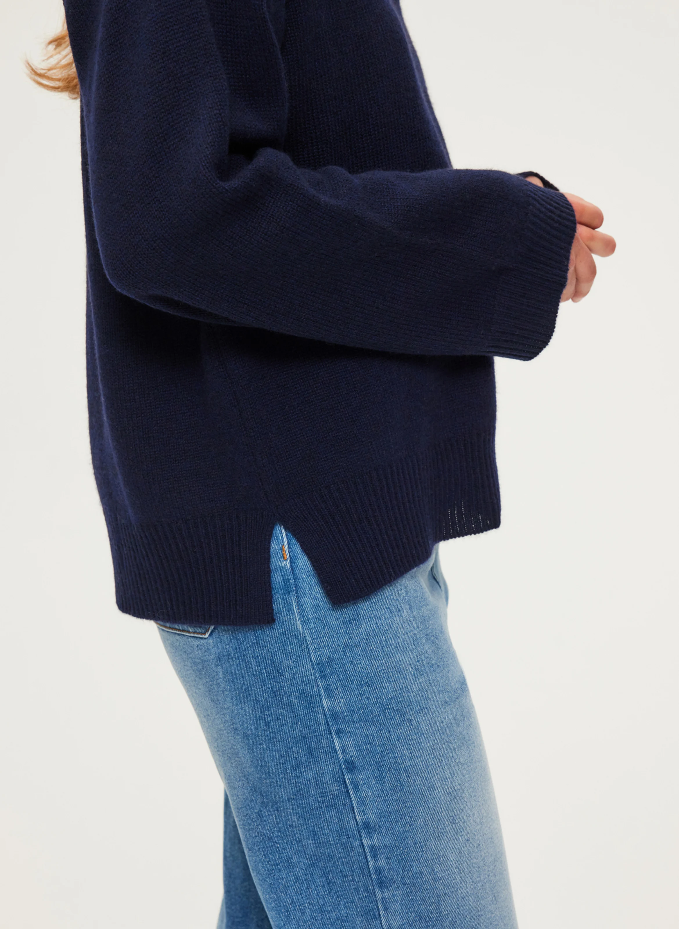 JOCIA - Pull droit col classique en cachemire | Bleu