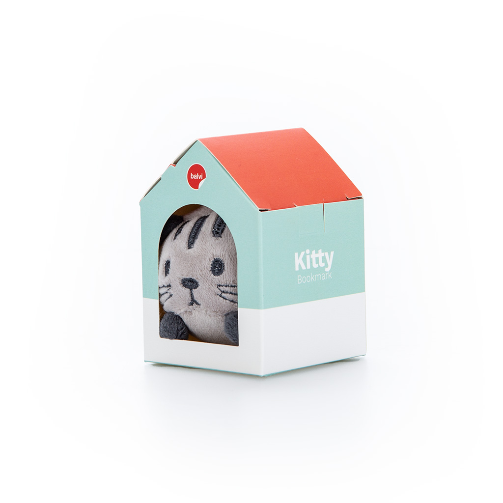 Marcador de livros Balvi Kitty, cinza, divertido marcador de livros em formato de gato, poliéster.