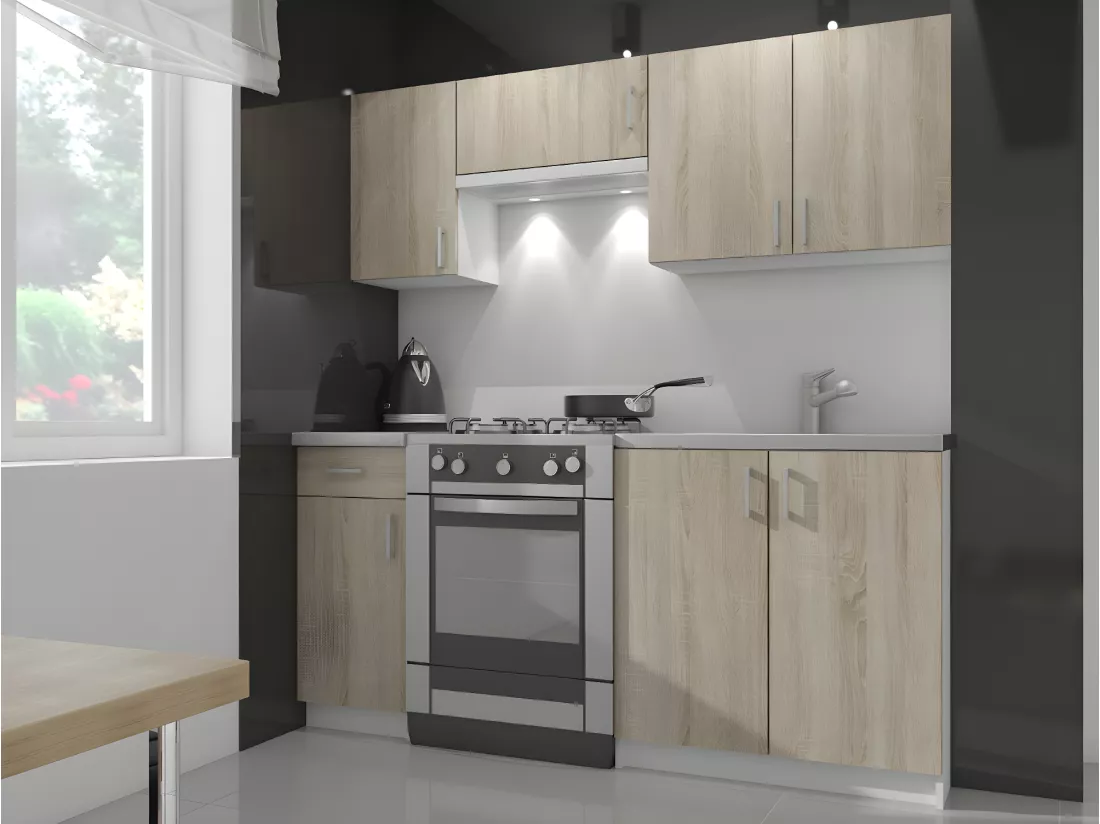 Armoires de cuisine basse AKORD S90 d'angle LIMA modul. Blanc 84 cm 2 portes façade Chêne Sonoma 2 étagères 84x44,5x85,5 cm