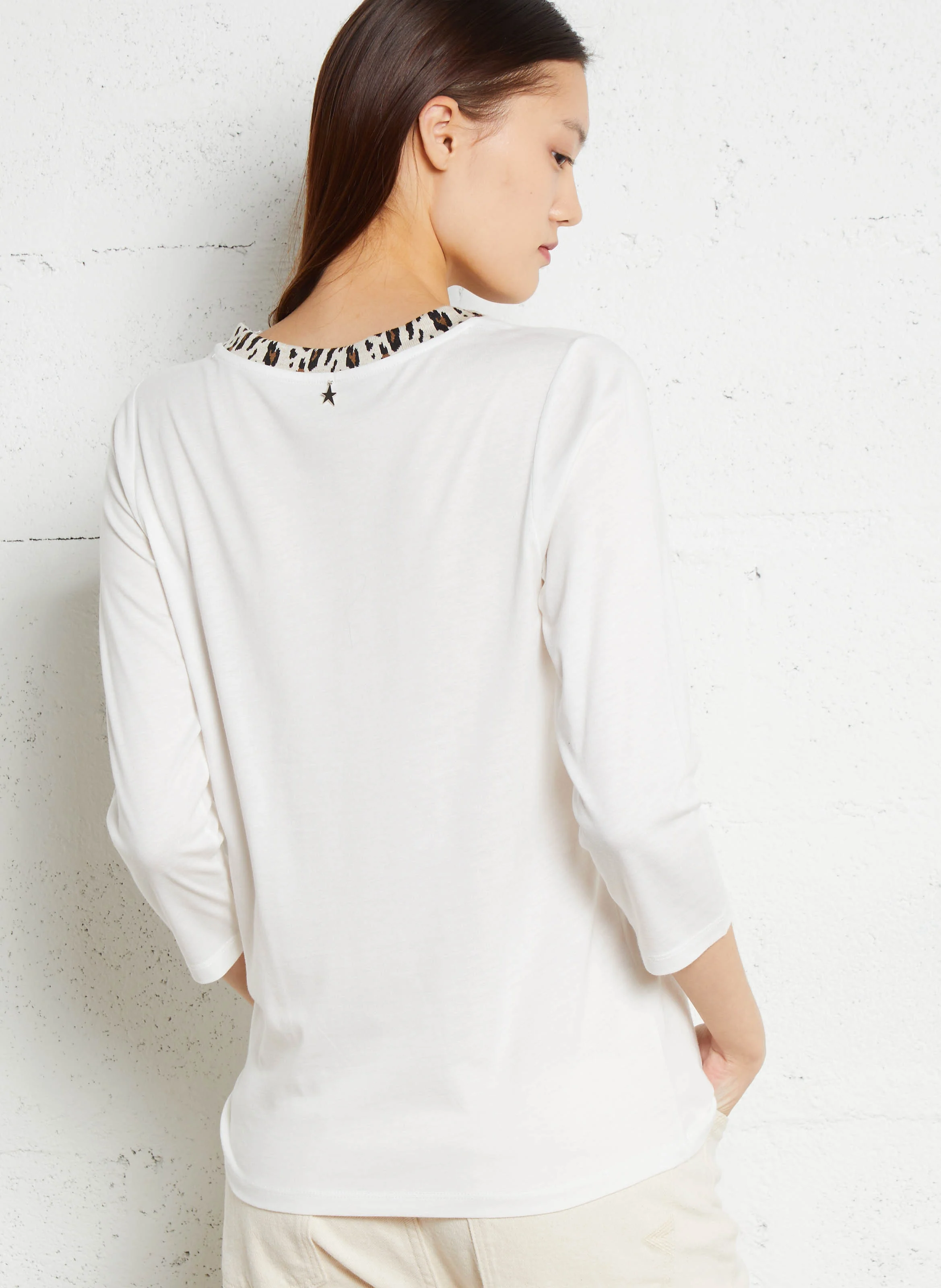 THILDA - Tee-shirt col rond en coton mélangé | Blanc