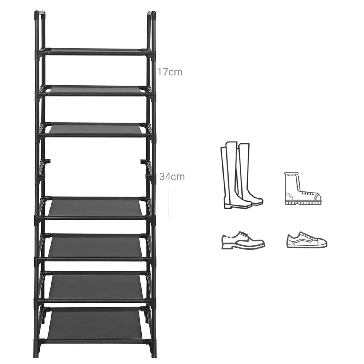 helloshop26 Étagère à chaussures 8 niveaux métal