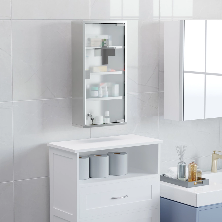 HOMCOM Medizinschrank mit 4 Fachböden silber