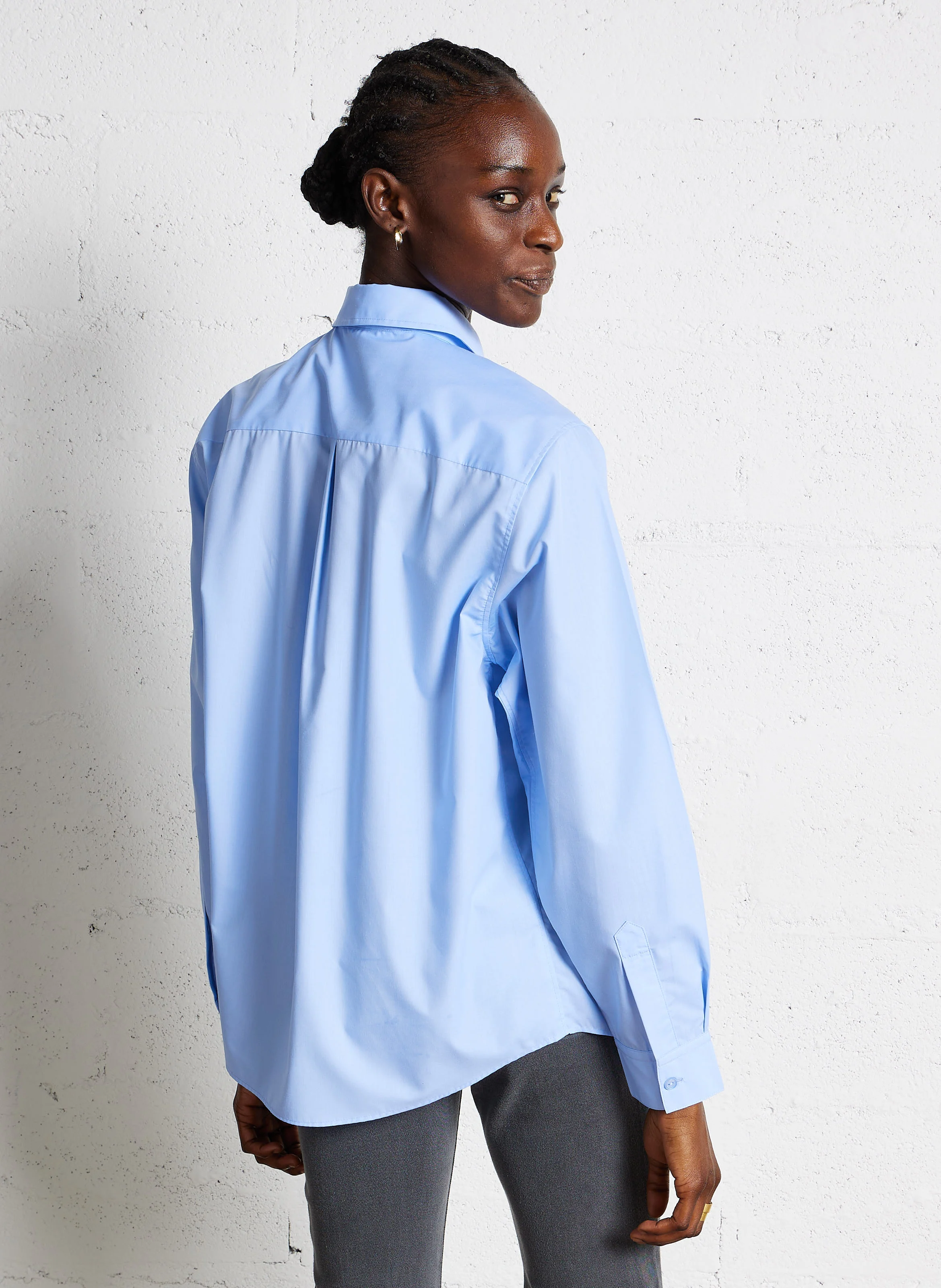 CLINT - Chemise droite col classique en coton mélangé | Bleu