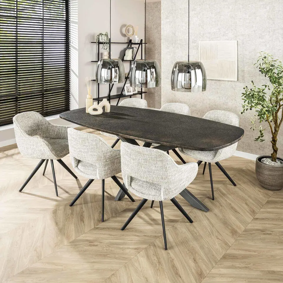 Eettafel Grijs Staal - 215x105x77cm - Metallic