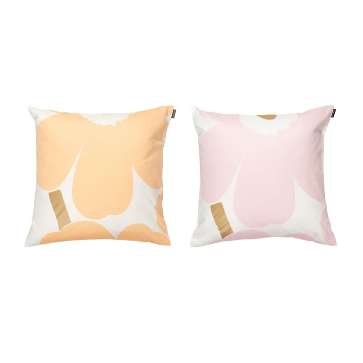 Marimekko - Unikko Kissenbezug, 50 x 50 cm, weiss / light pink / apricot / gold (2er-Set)