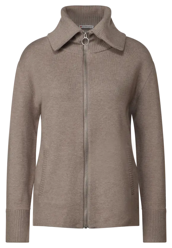 Zipper Troyer Strickjacke - whisper mocca melange