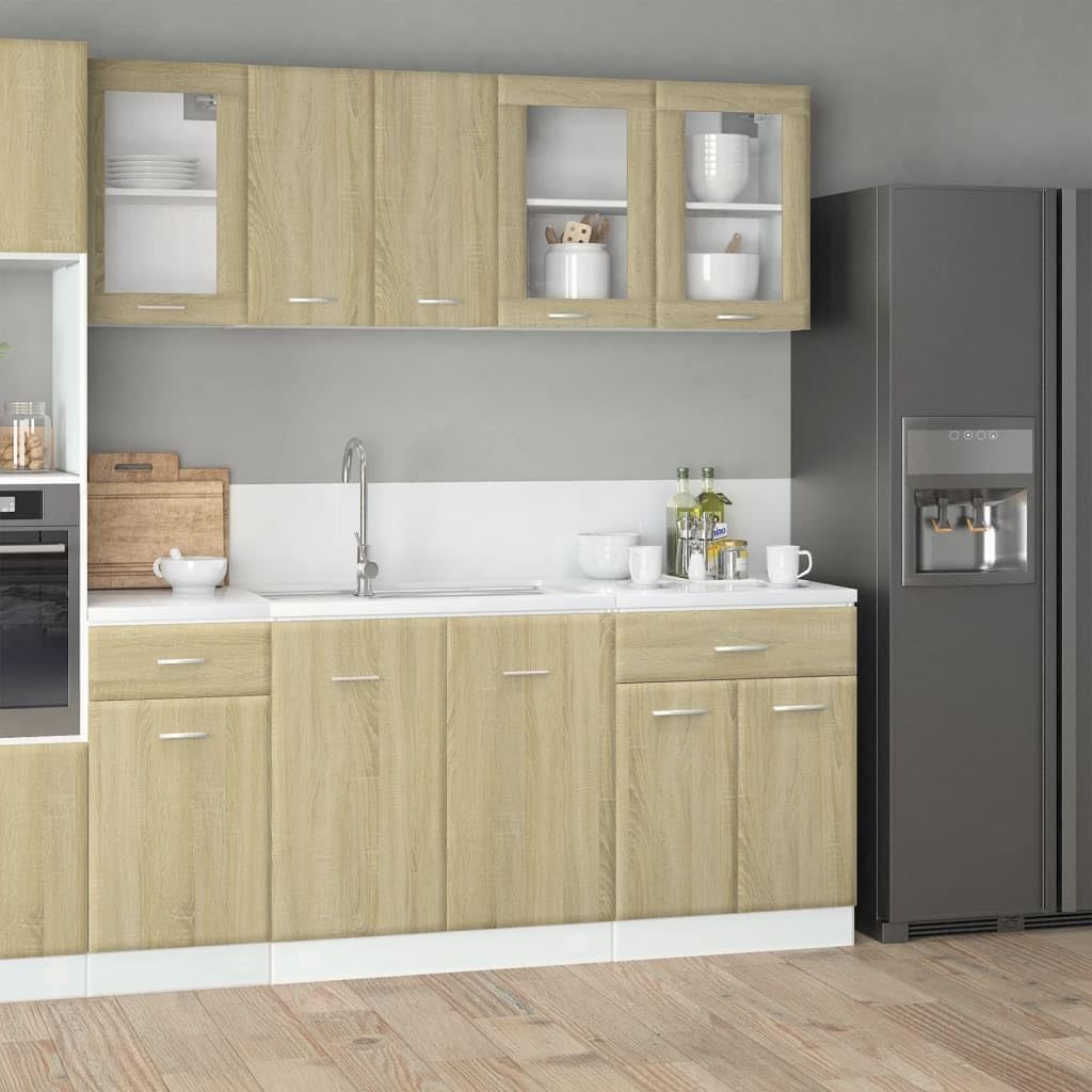 vidaXL 4-TLG. Küchenschrank-Set Lyon Sonoma-Eiche Holzwerkstoff, Küchenzeile, Küchenschrank, Schrank, Hängeschrank, Spülenunterschrank, Küchenmöbel