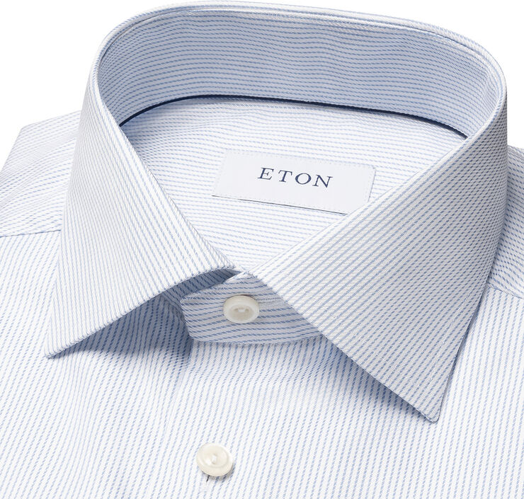 ETON Slim Fit Light Blue Striped Cotton Tencel Lyocell Shirt Blå
