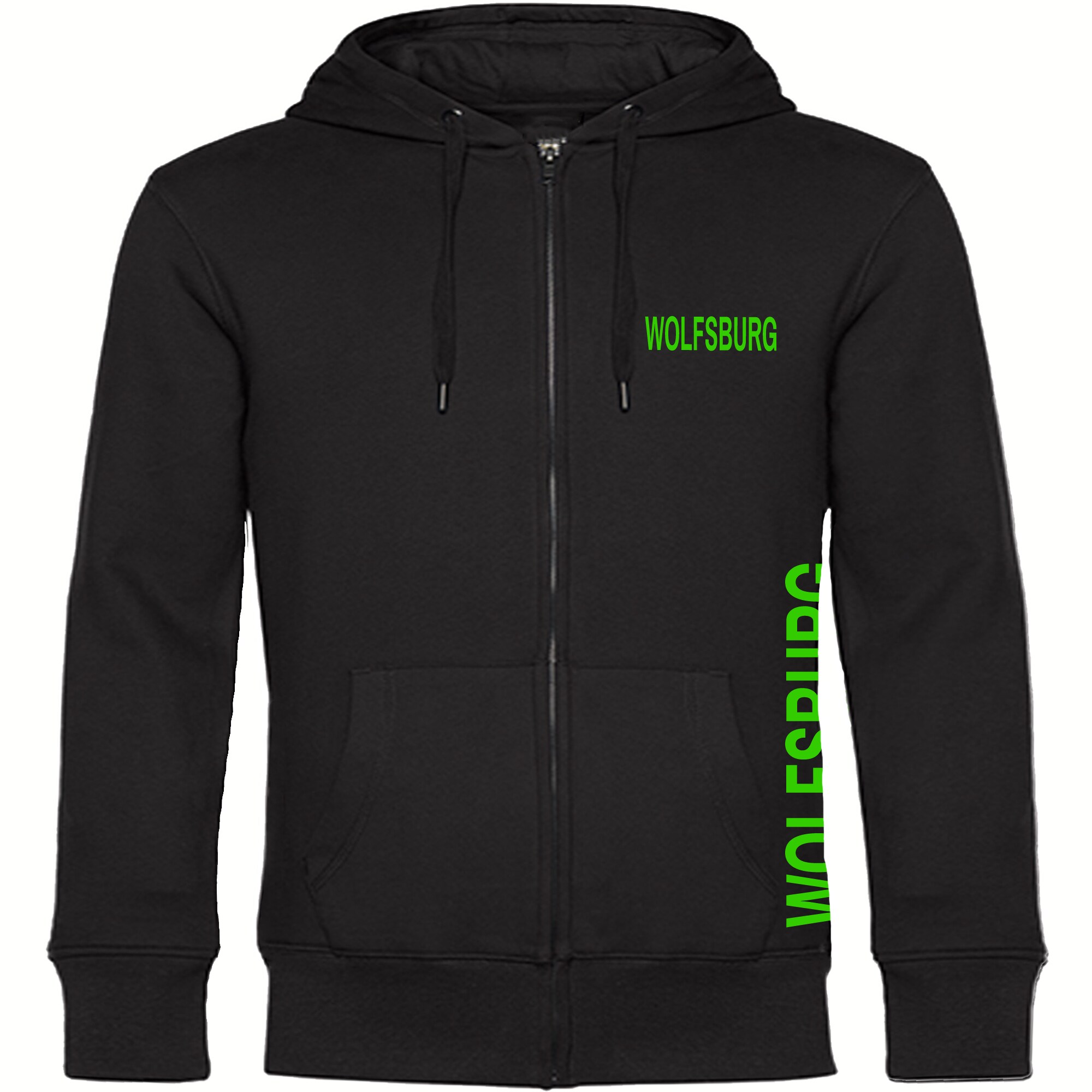 multifanshop® Kapuzen Sweatshirt Jacke - Wolfsburg - Brust & Seite - Druck grün