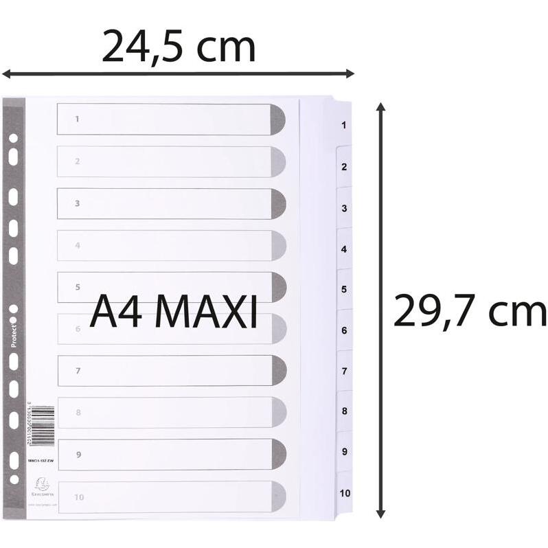 Intercalaires imprimés à touches plastifiées - 10 touches 1 à 10 - A4 maxi - Blanc