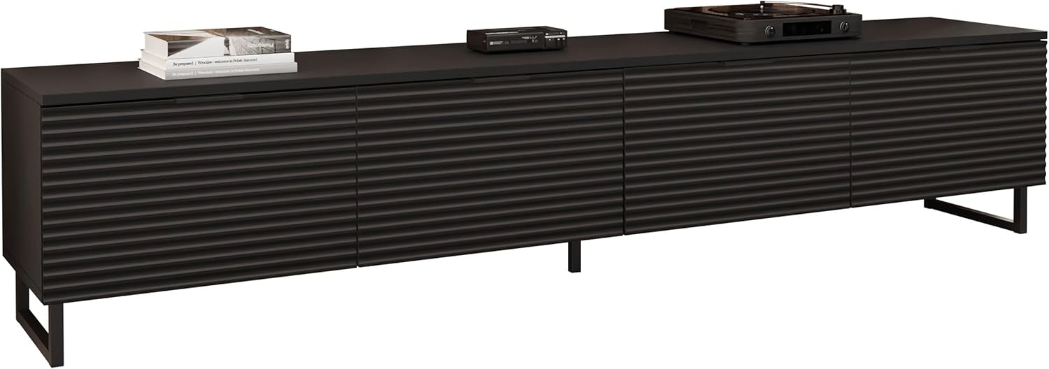 Mirjan24 TV Schrank Dorson 200 mit 4 Klappen, Fernsehschrank, B:200 x H:40 x T:33 cm, TV Lowboard, gefräster Front, Fernsehtisch, TV Tisch, Unterschrank, TV Board (Schwarz Graphit/Schwarz)