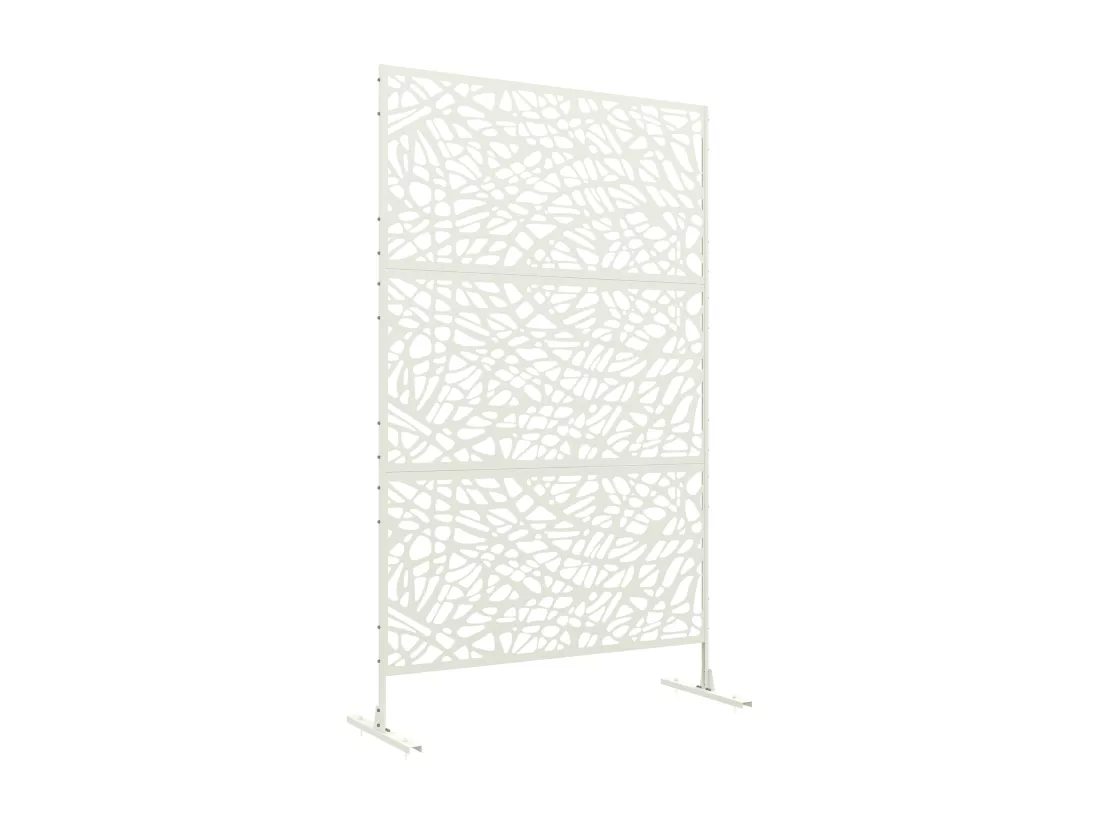 Panneau brise vue décoratif paravent extérieur motif géométrique ajouré métal blanc