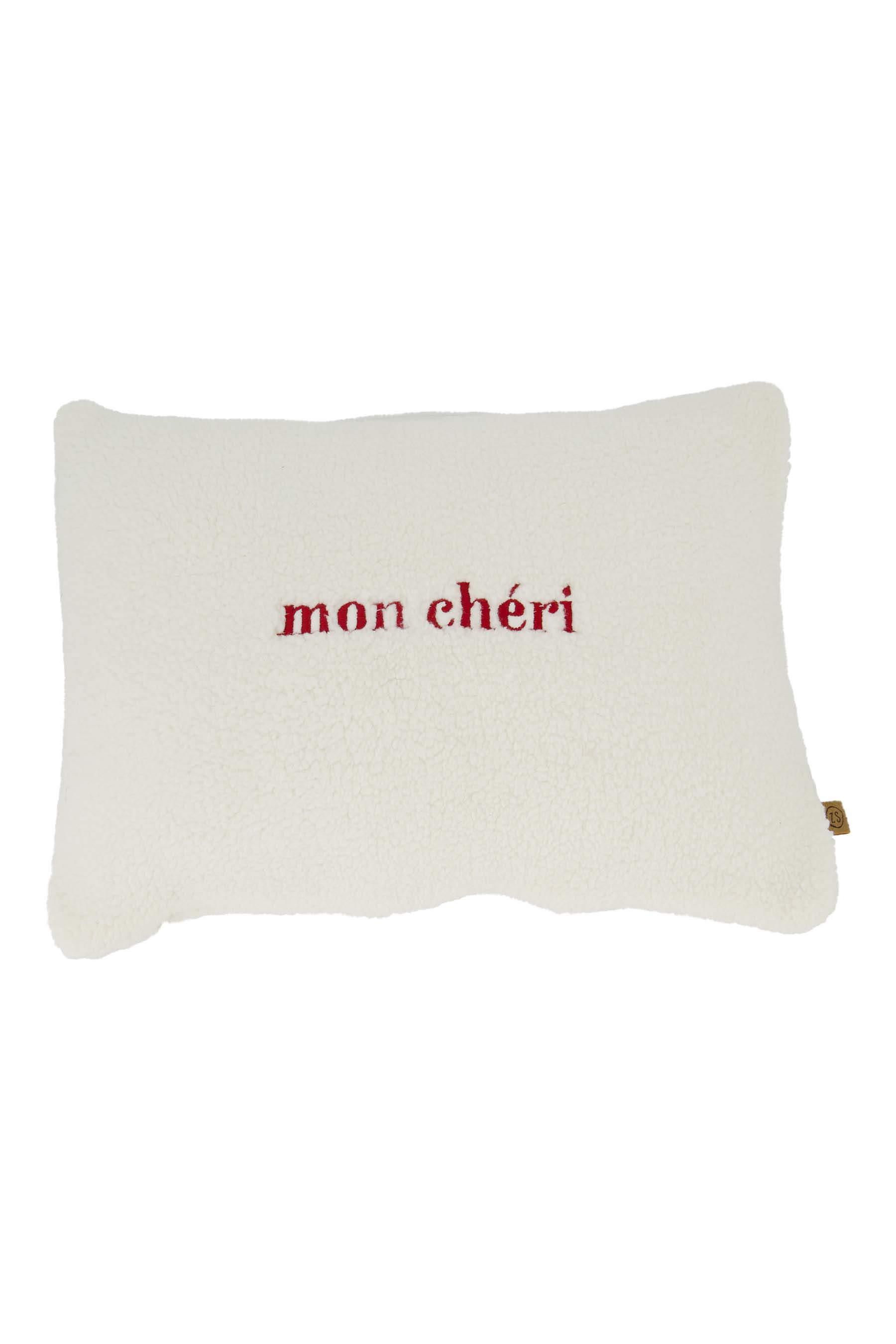 kussen teddy mon cheri 35x25cm wit/rood