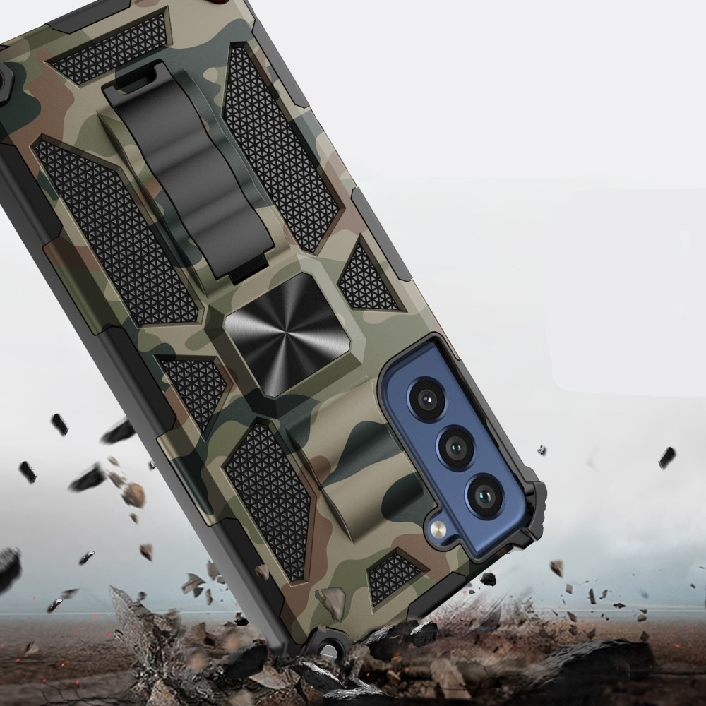 Samsung Galaxy S21 FE 5G Hybrid Hardcase Hülle Air Cushion   Magnetischer Kickstand - Camouflage