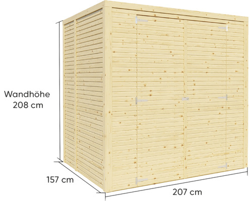 Bertilo Cubico 2 Fineline Rhombus profiel tuinhuis, 207 x 170 cm, naturel