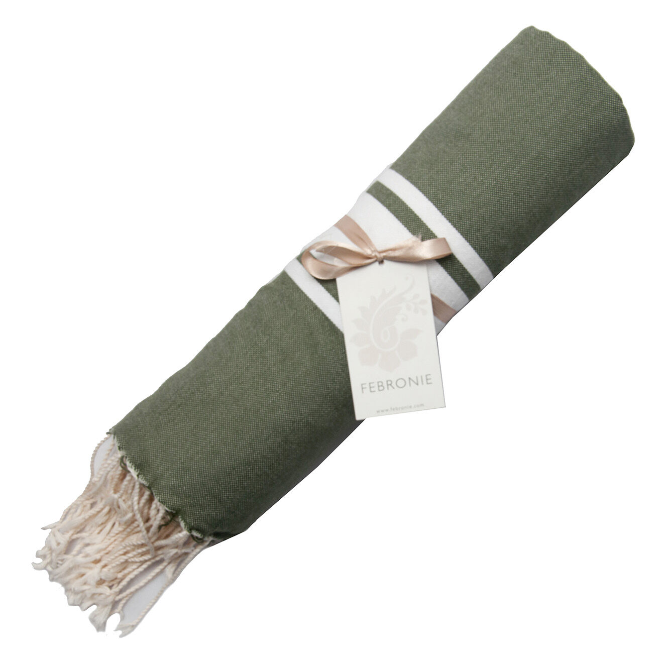 Febronie Fouta Traditionelle St Tropez kaki/blanc - 100x200 cm