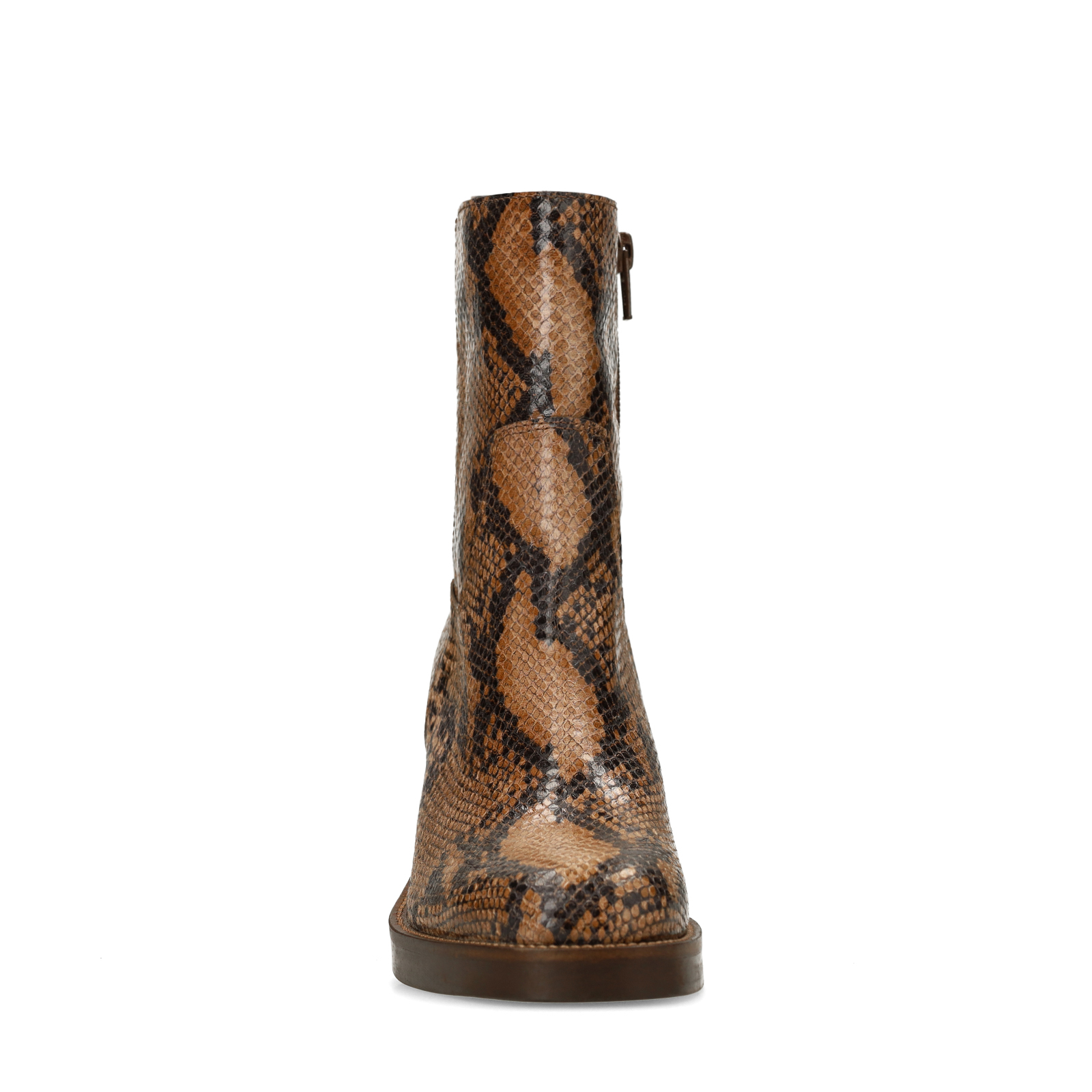 Taupe leren snakeprint enkellaarsjes met hak