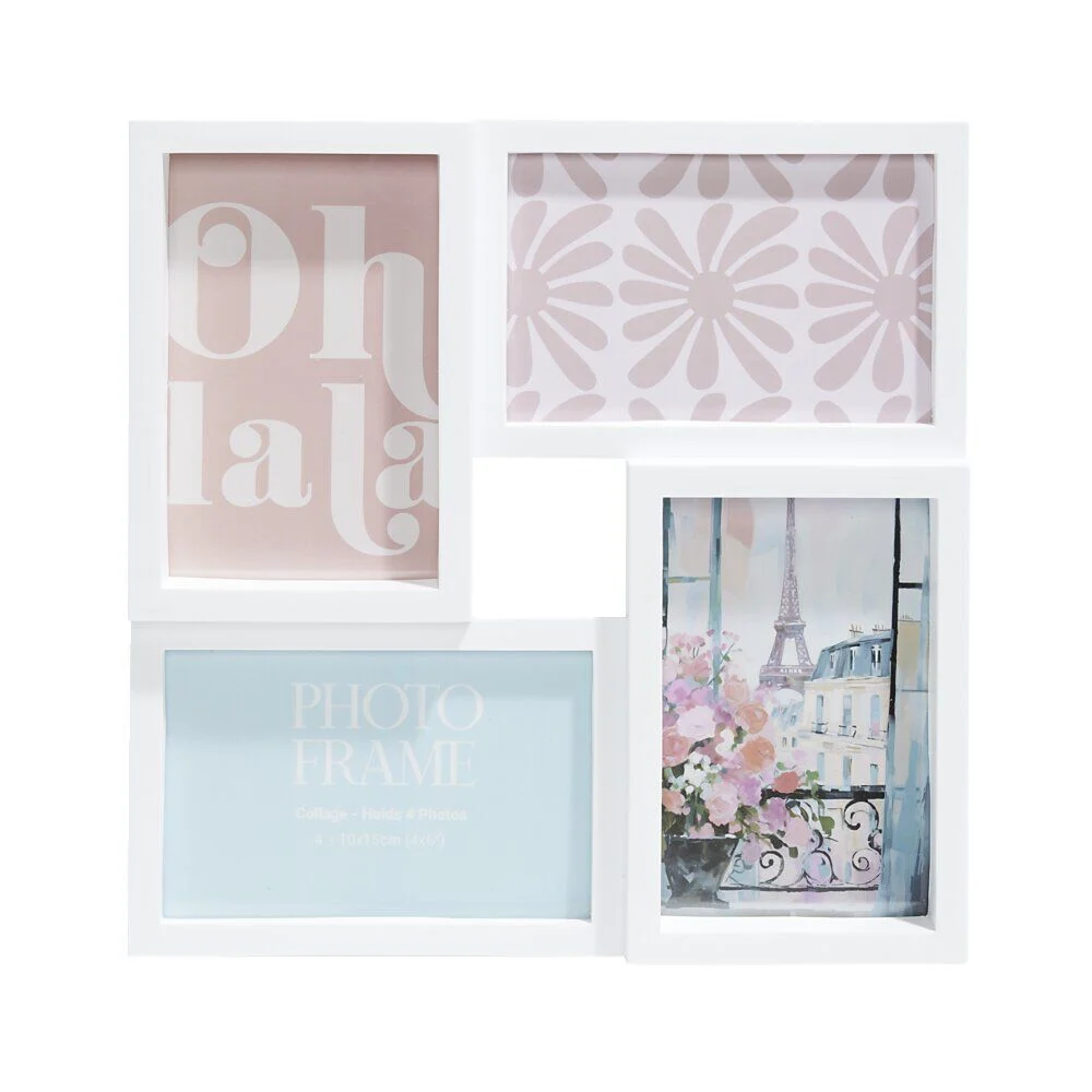 Pêle mêle plastique noir 27,5x27,5cm pour 4 photos 10x15cm - 2 modèles blanc ou noir