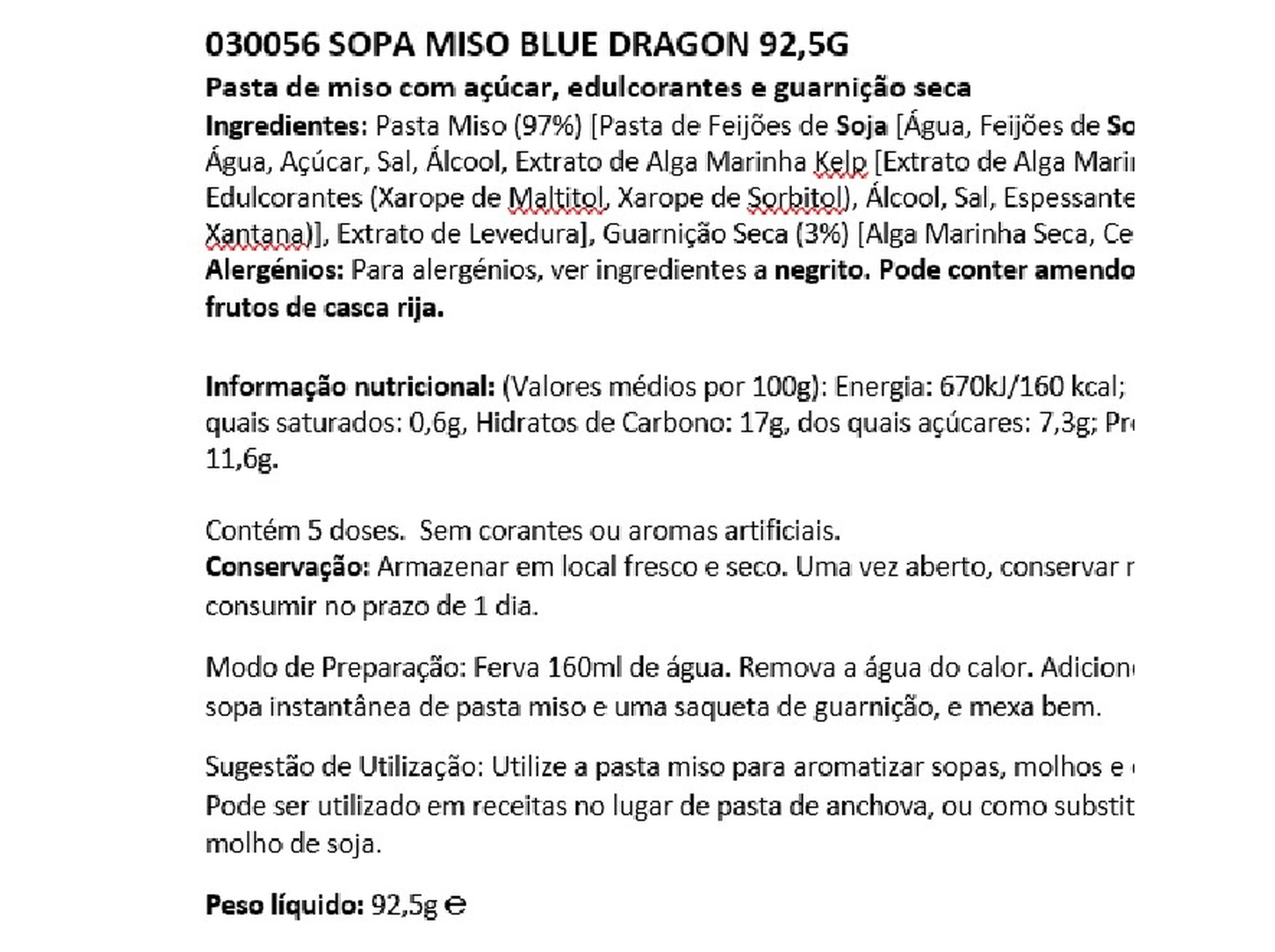 SOPA BLUE DRAGON MISO 92.5G