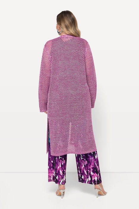 Long-Strickjacke, Ajourstrick, Metallic-Effekt, Langarm