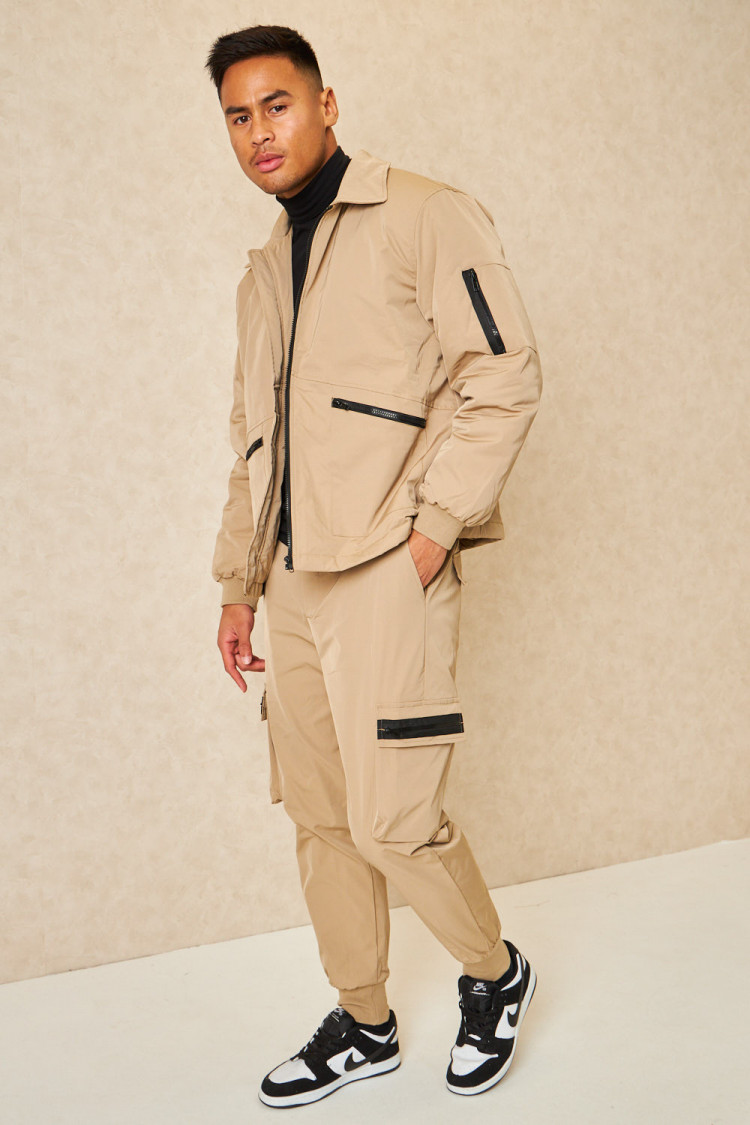 Ensemble 2 pièces blouson + pantalon de jogging beige foncé