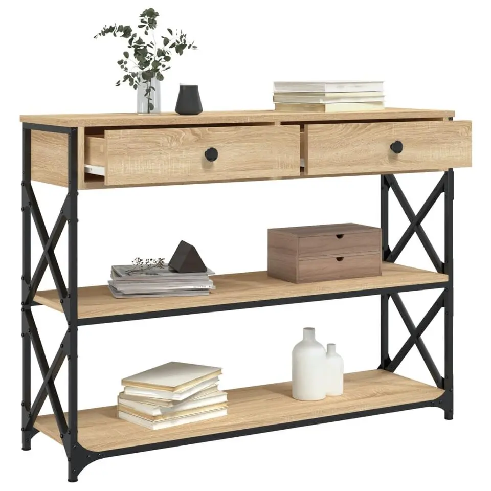 vidaXL - Wandtafel met 2 lades 2 schappen - Sonoma eiken - Hout - 100x28x75 cm