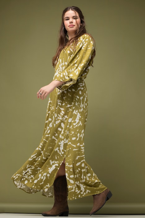Maxikleid, A-Line, Batikprint, V-Ausschnitt, Kimonoärmel