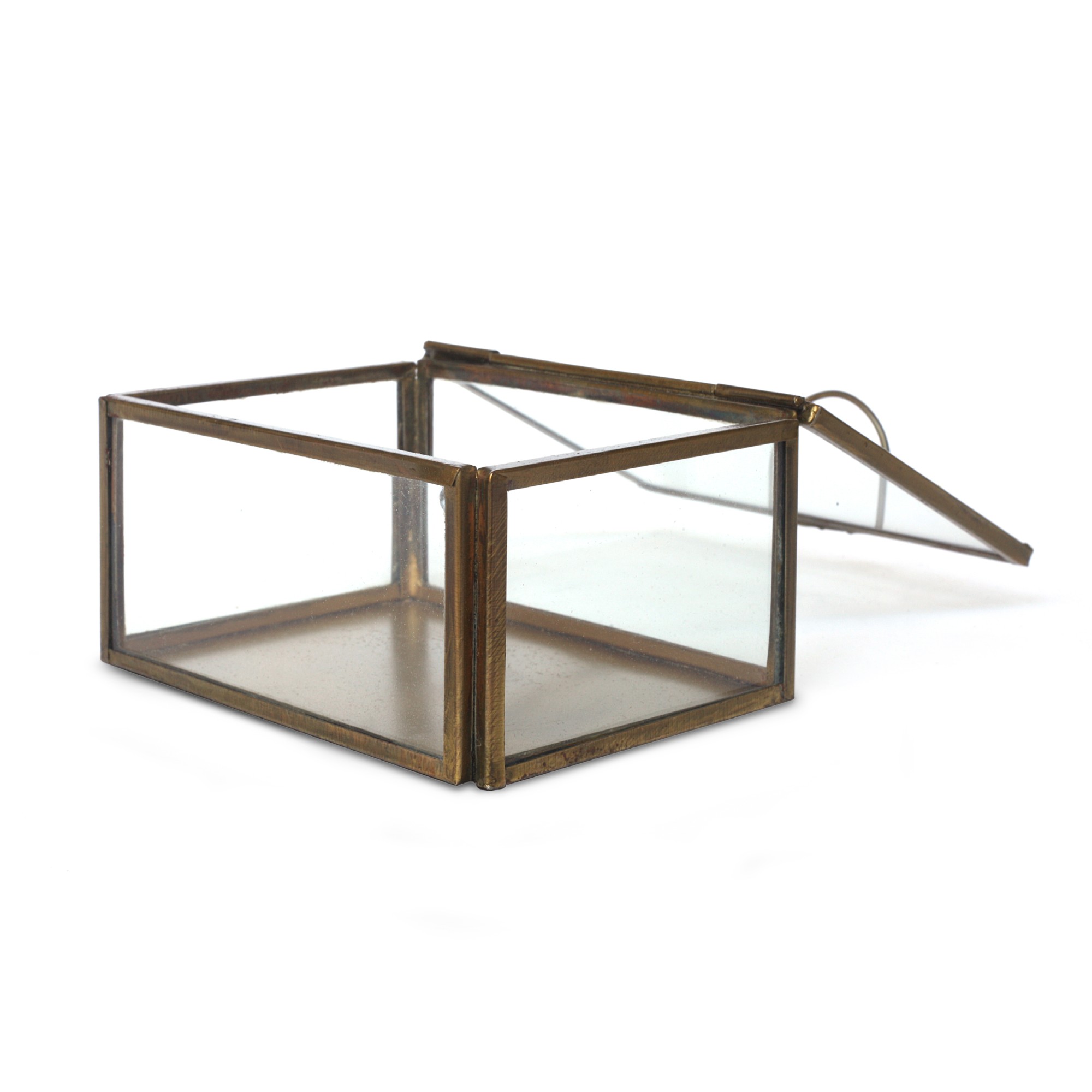 Glasbox, messing antik, T 10 cm, B 7,5 cm, H 5 cm von fischer's lagerhaus