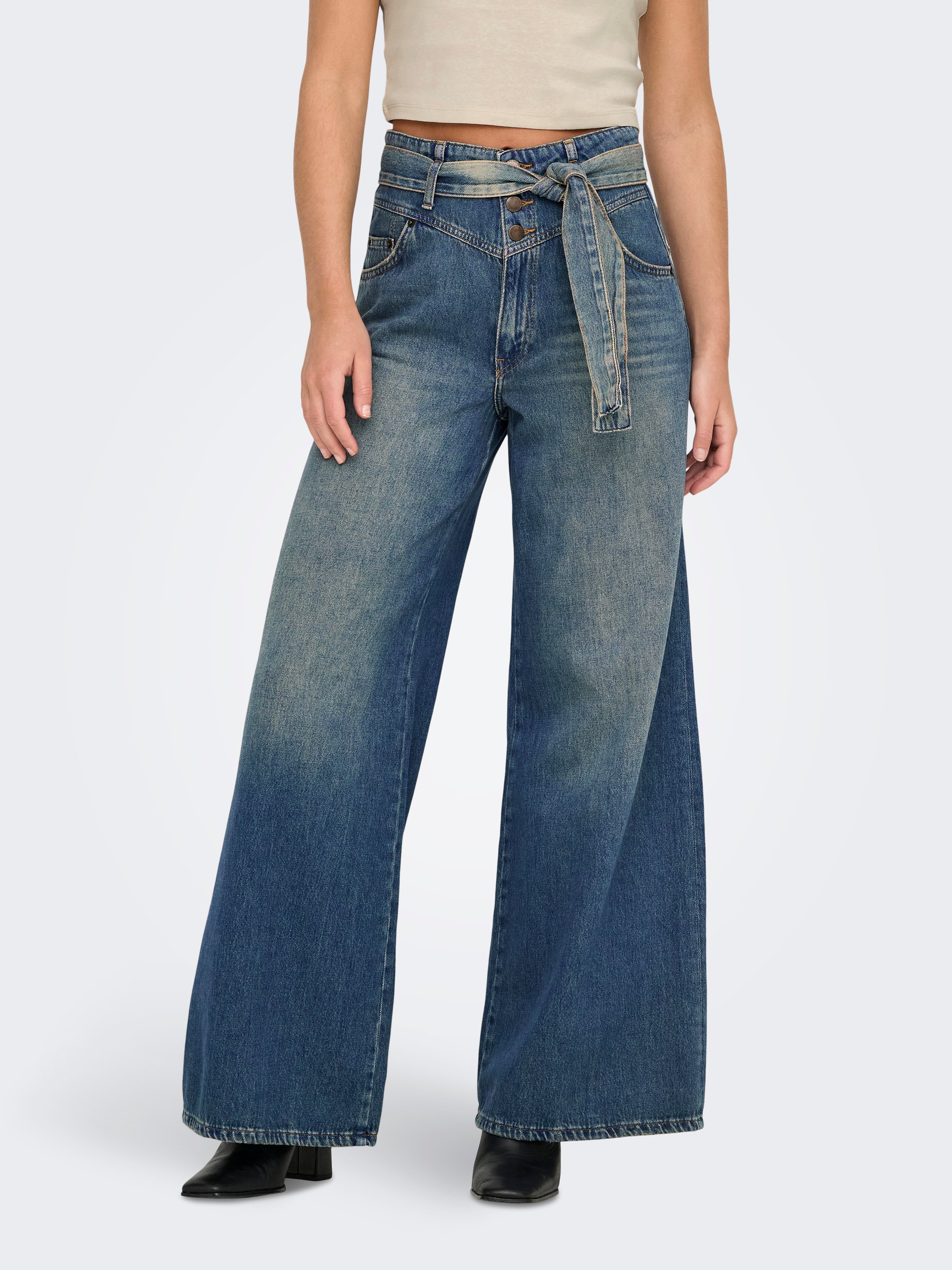 ONLJOELLE Hohe Taille Weiter Beinschnitt Jeans Medium Blue Denim