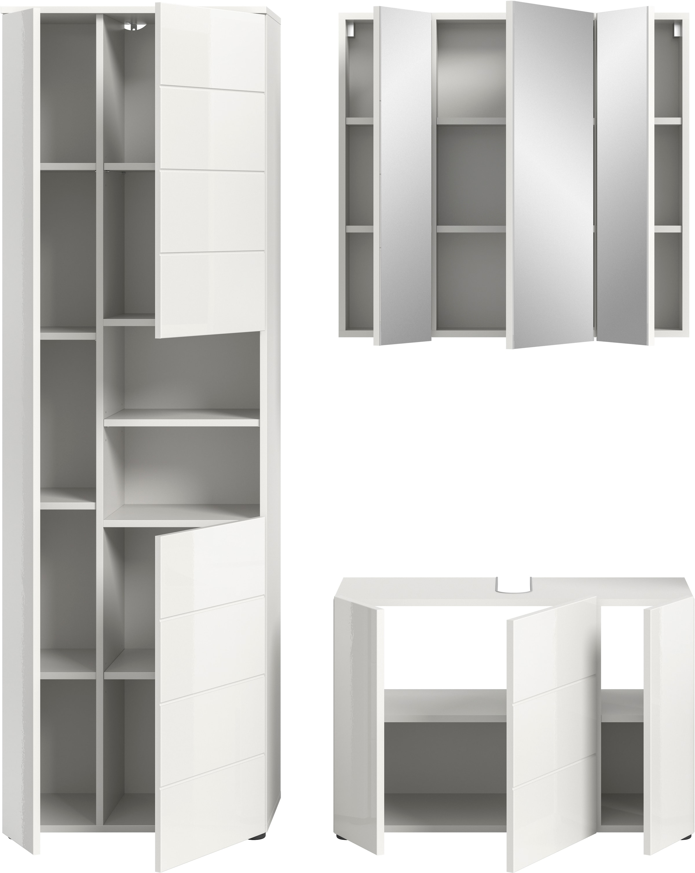 welltime Badmöbel-Set »Biel, Höhe 190 cm, Hochschrank, Unterschrank, Spiegelschrank« 3 Stk. tlg.