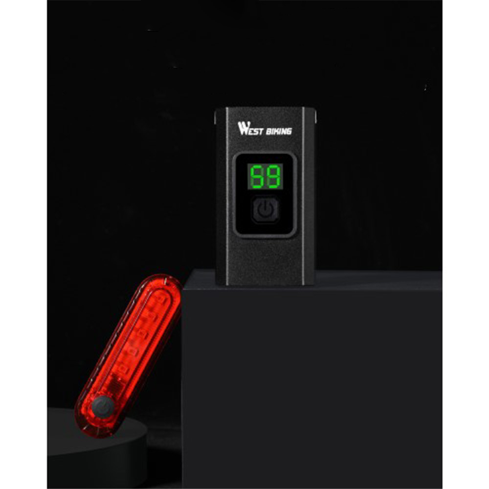 (2-tlg. Set) Wiederaufladbares Aluminium USB Fahrrad LED Front- und Rücklicht mit LCD Display IPX6 - Schwarz