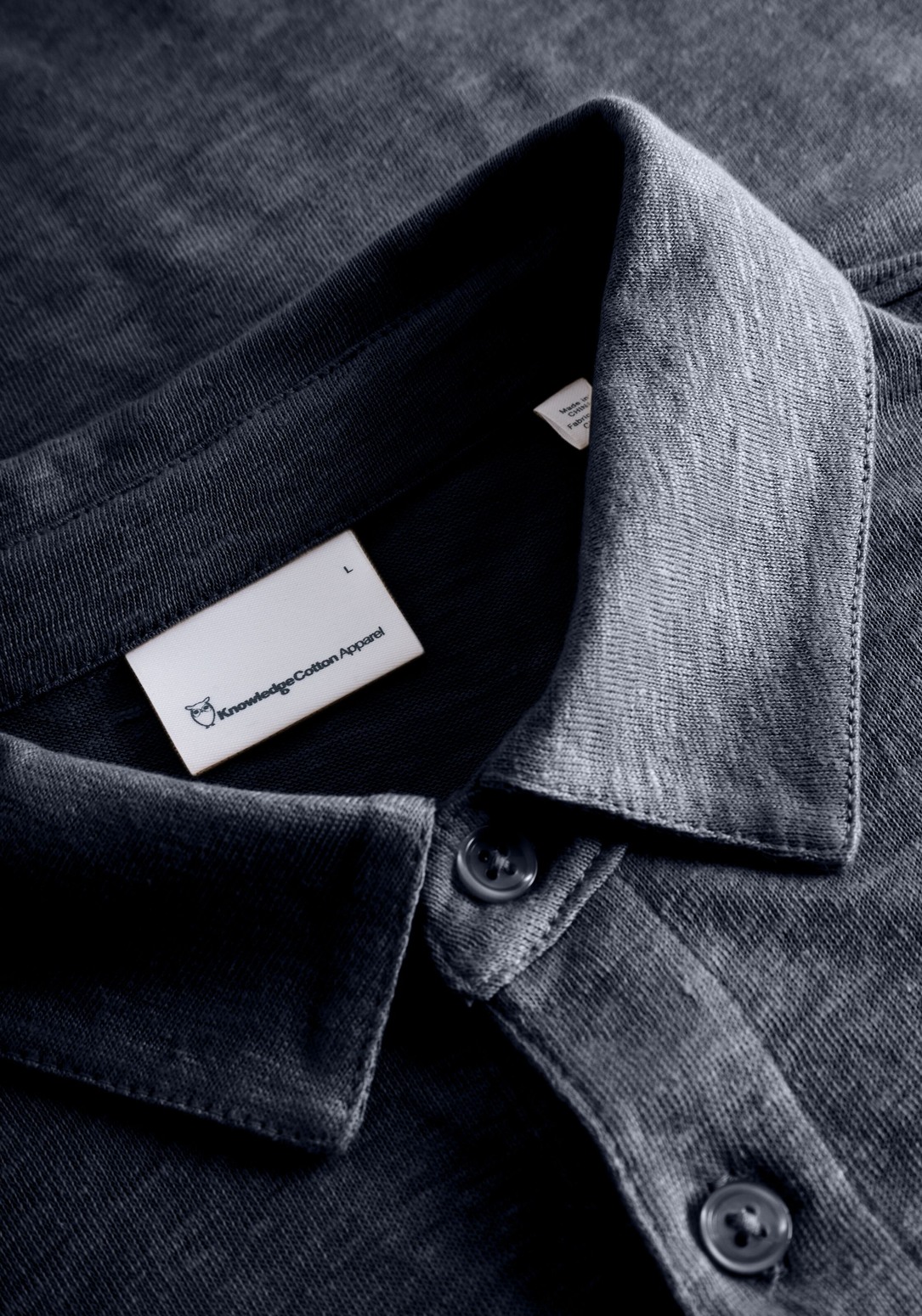 Knowledge Cotton Apparel Leinen Poloshirt Total Eclipse