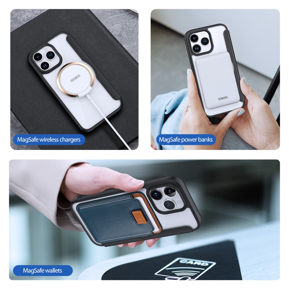 iPhone 15 Pro Max MagSafe Hybrid Leder Tasche   Kunststoff Rückseite - Schwarz / Transparent