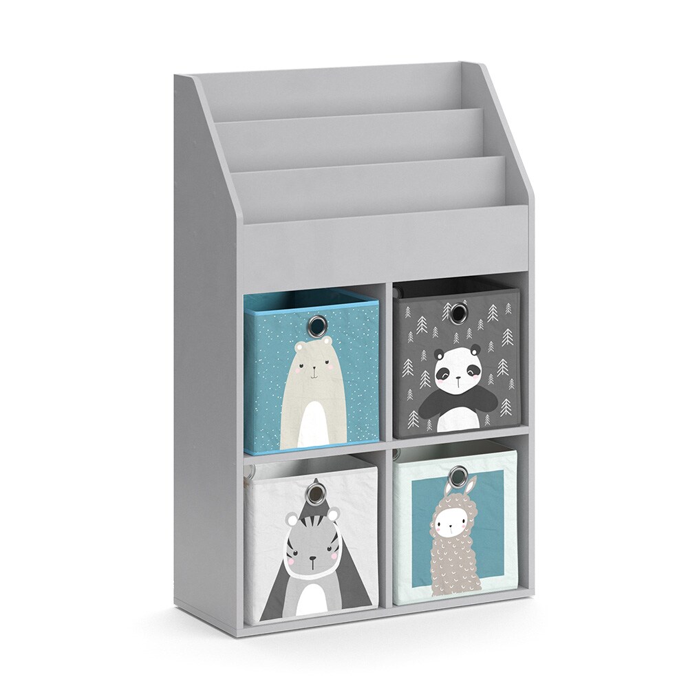 Vicco Kinderregal Bücherregal Wandregal Luigi Hellgrau 72x114 cm modern Kinderzimmer Regal Spielzeugregal Dekoregal Standregal Aufbewahrungsregal Würfelregal Ablage Fach freistehend Faltbox