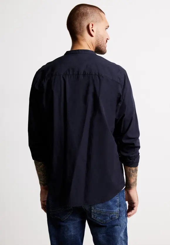 Popelinehemd mit Stehkragen - nightshadow blue
