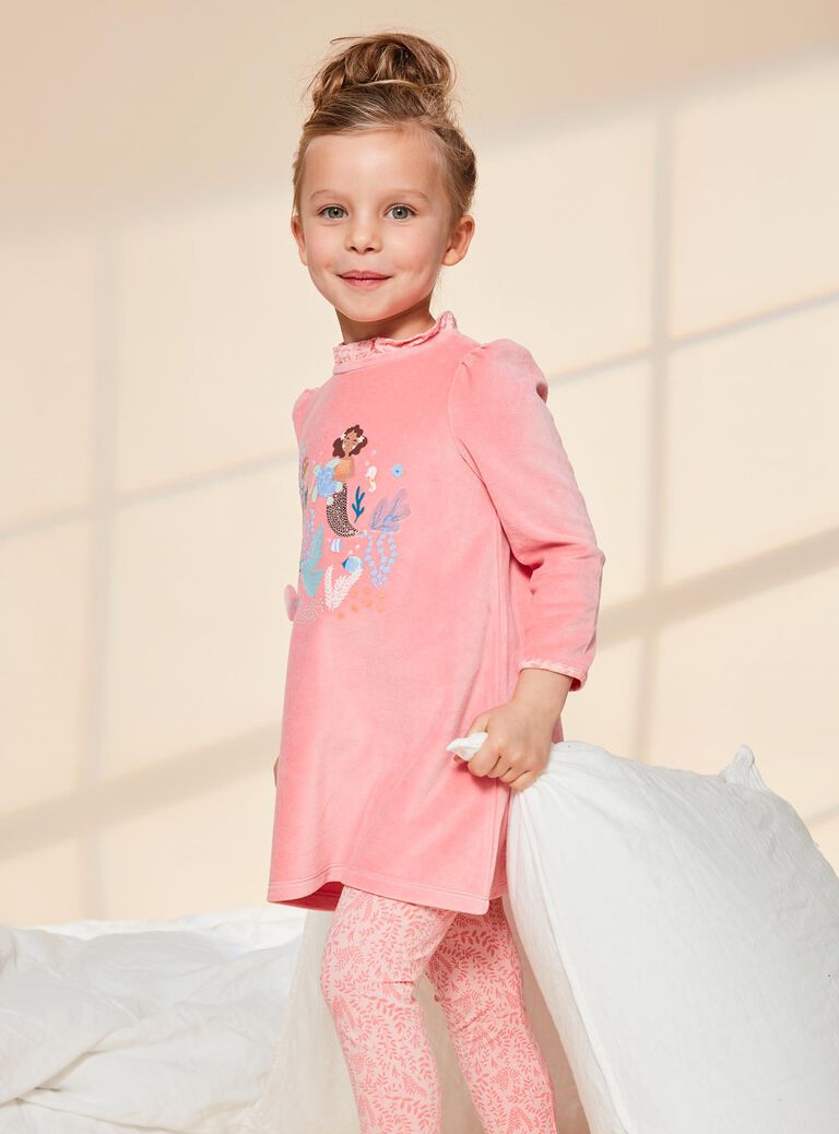 Pyjama deux pièces rose en velours avec sirènes