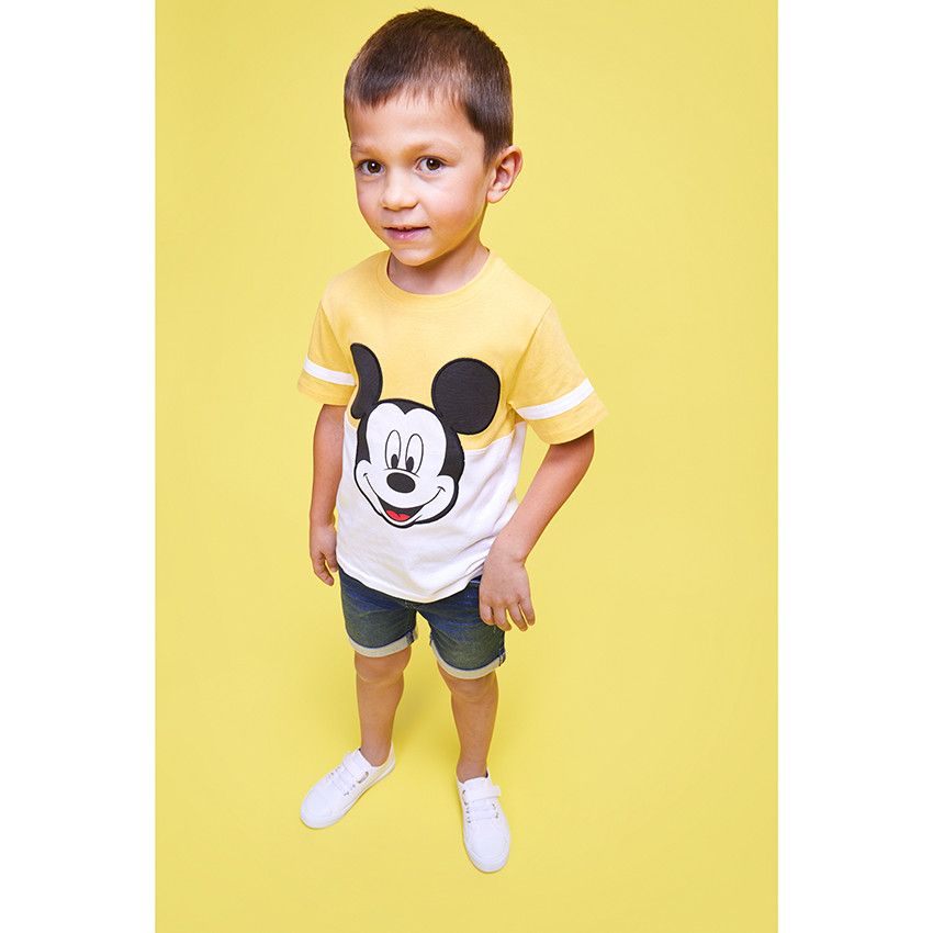 T-shirt manches courtes effet colorblock print Mickey Disney pour garçon - Blanc
