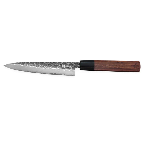 Couteau Sayuto Sequoia San Mai modèle universel 15cm brute de forge Sa