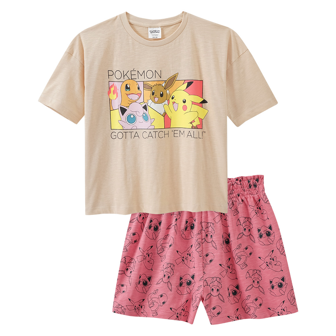 Yigga Pokémon Shorty mit Print beige / dunkelrosa