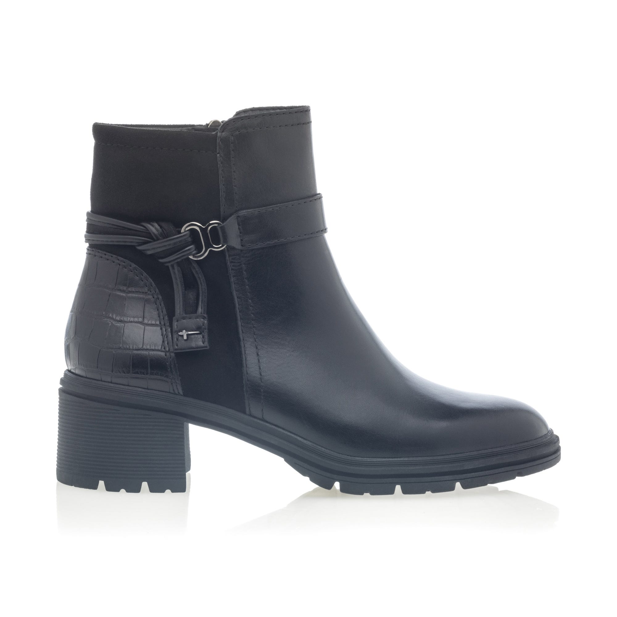 Boots à talon Femme en cuir noir