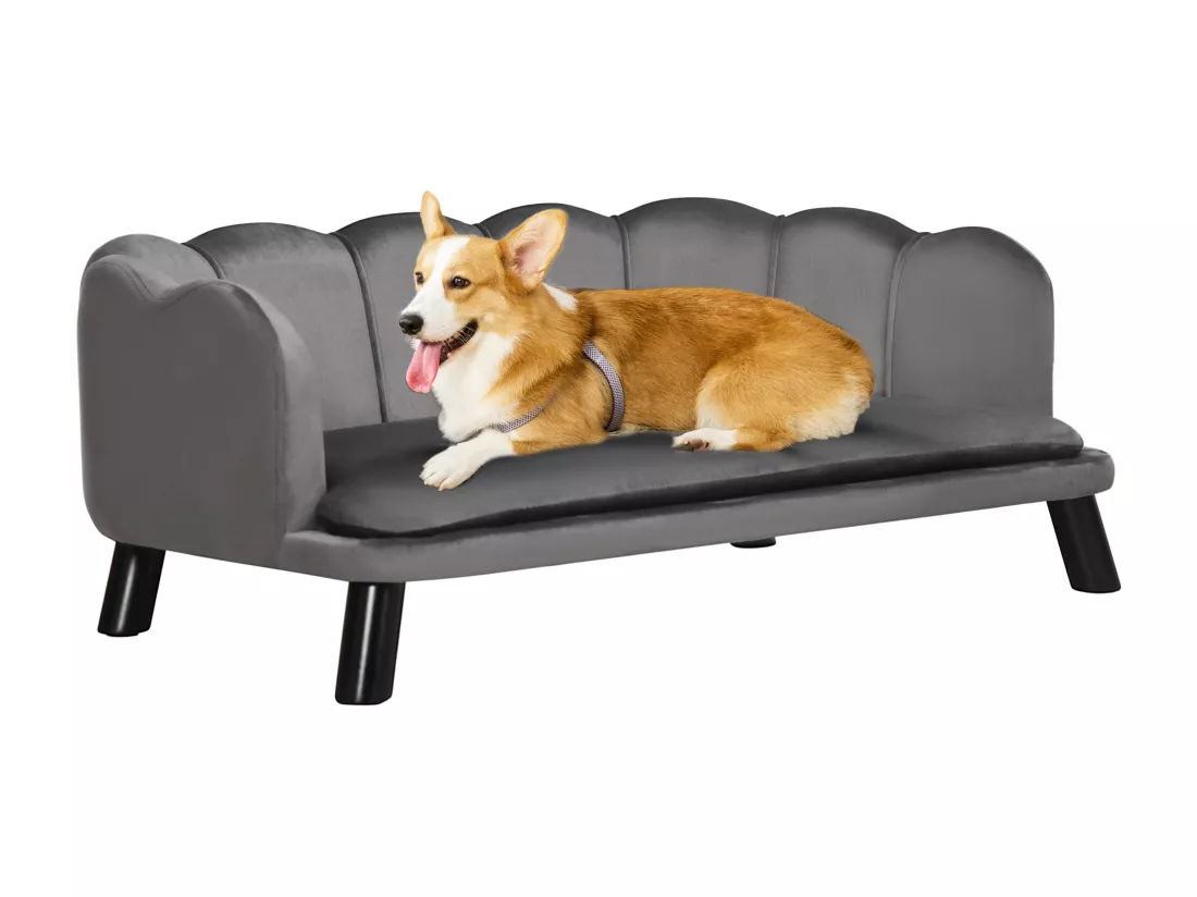 Canapé chien lit pour chien chat design contemporain coquillage dim. 98L x 60l x 35H cm coussin moelleux velours gris
