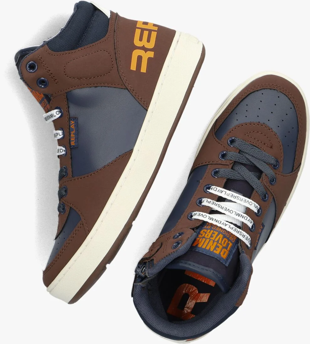 REPLAY blauwe replay hoge sneaker cobra