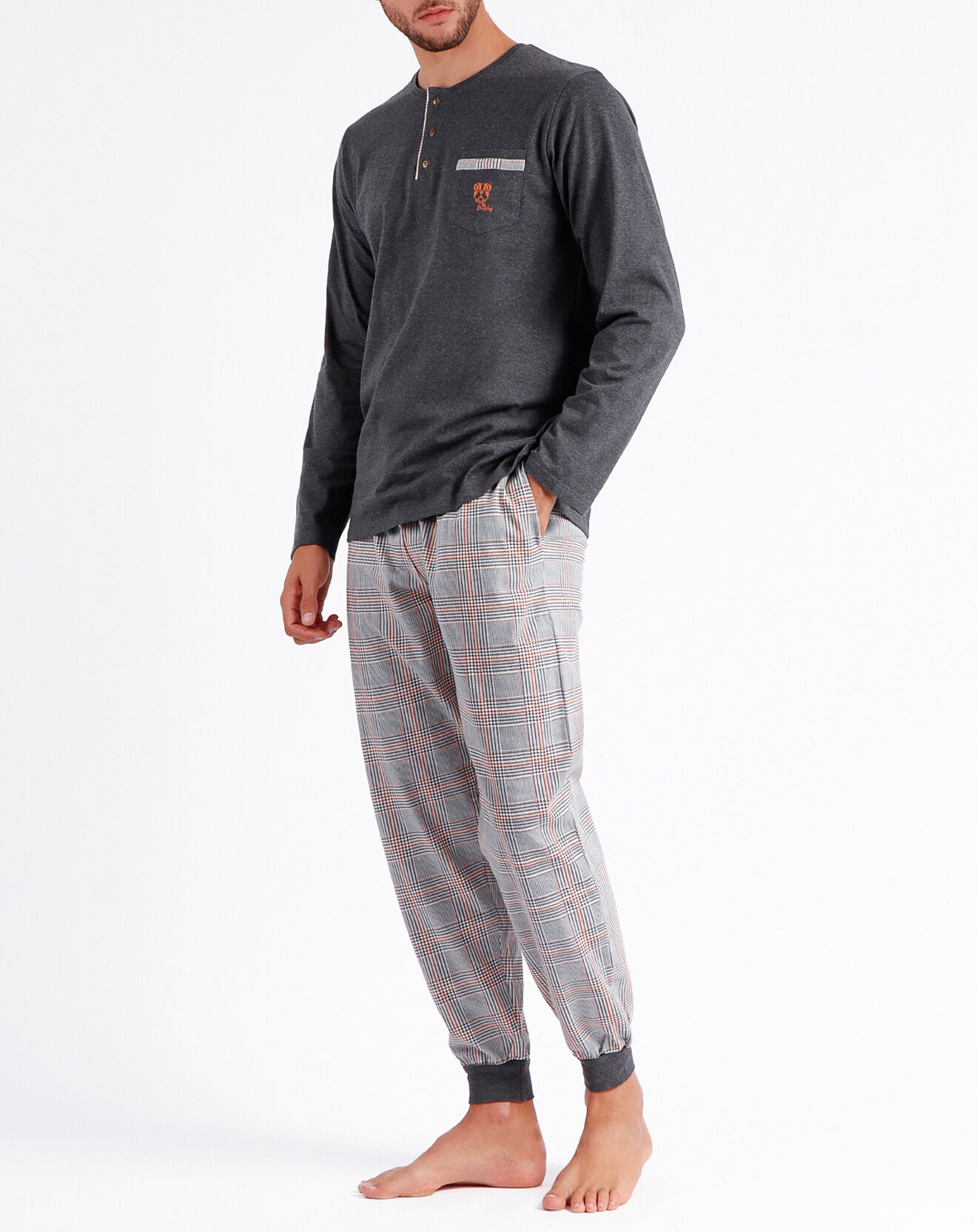 Admas Pyjama T-Shirt Manches Longues & Pantalon jasper gris