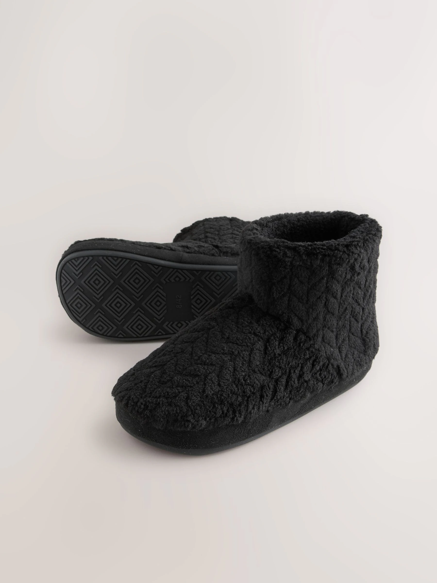 Zwart - Textured Fleece Boot Slippers