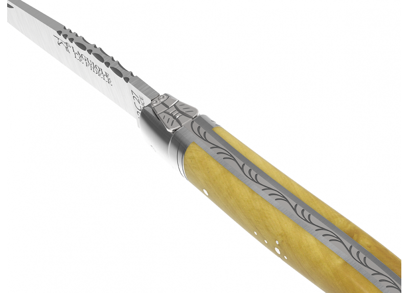 Couteau Laguiole avec un manche en buis et 2 mitres en acier inoxydable