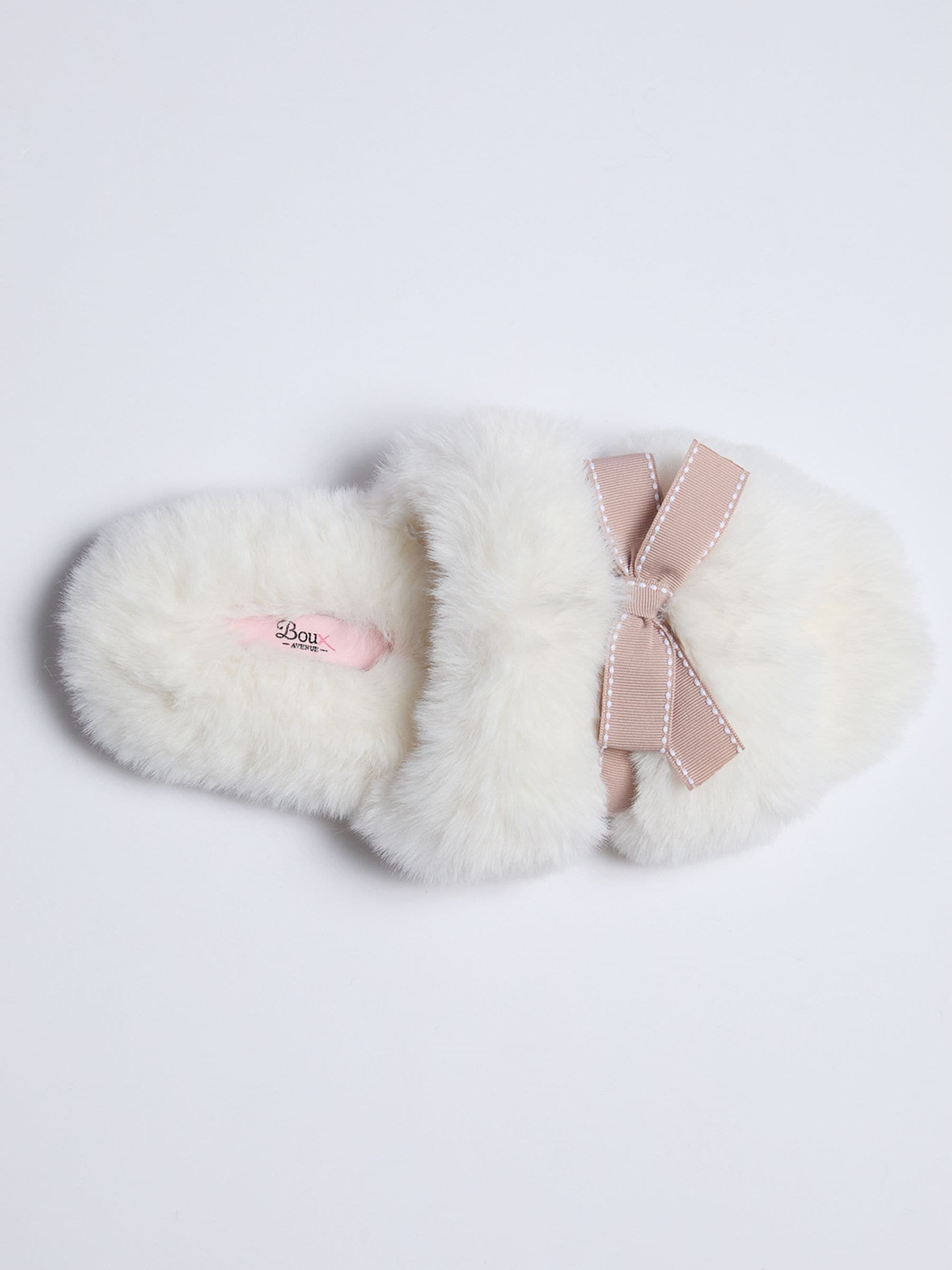 Wit - Boux Avenue Plush Bow Mix Slipper White Sliders
