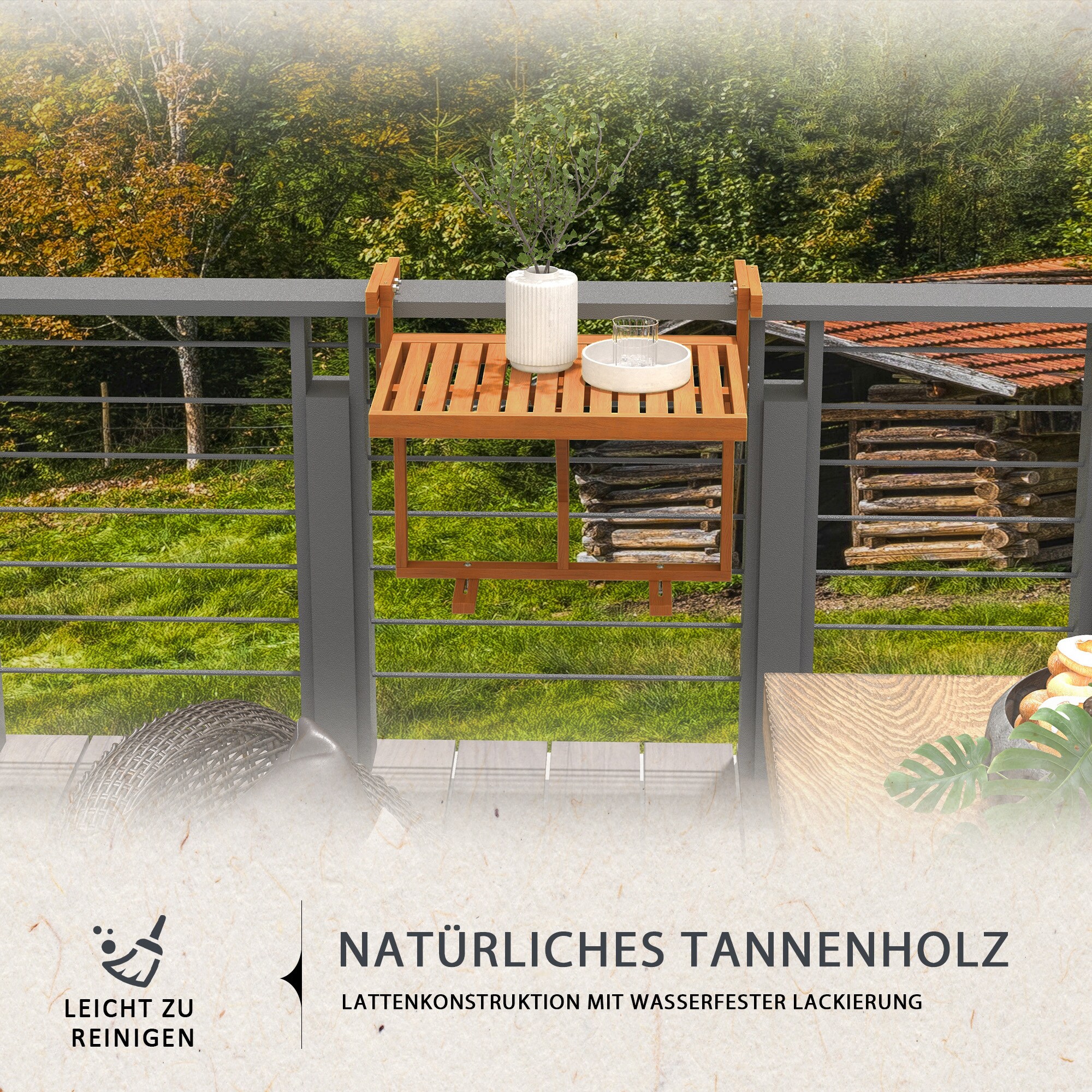 Outsunny Hängetisch mit 4 verstellbaren Positionen natur 68L x 65B x 55H cm