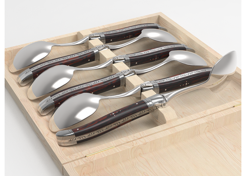 Service de 6 grandes cuillères Laguiole avec un manche en bois d'amourette et mitres en acier inoxydable