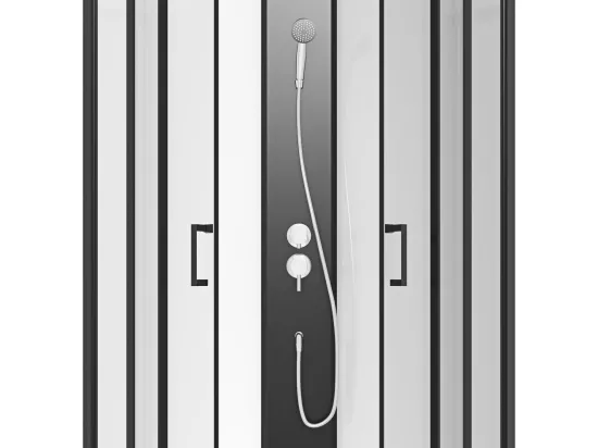 Cabine de douche quart de cercle - Hauteur ajustable - L80 x l80 x H200/220 cm - Noir et blanc - ROVATA