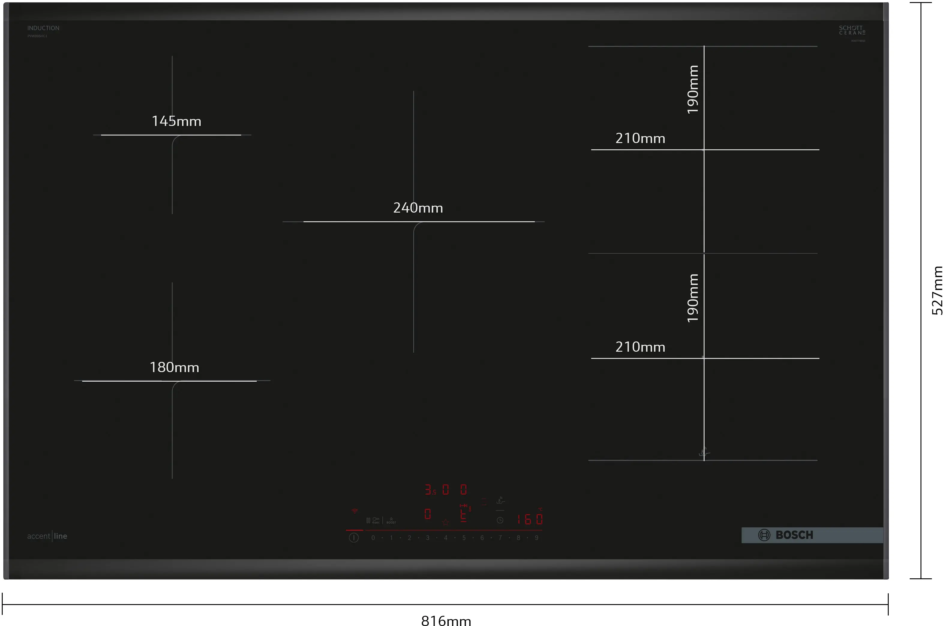 Serie 6 Inductiekookplaat 80 cm opbouwmontage met rand
